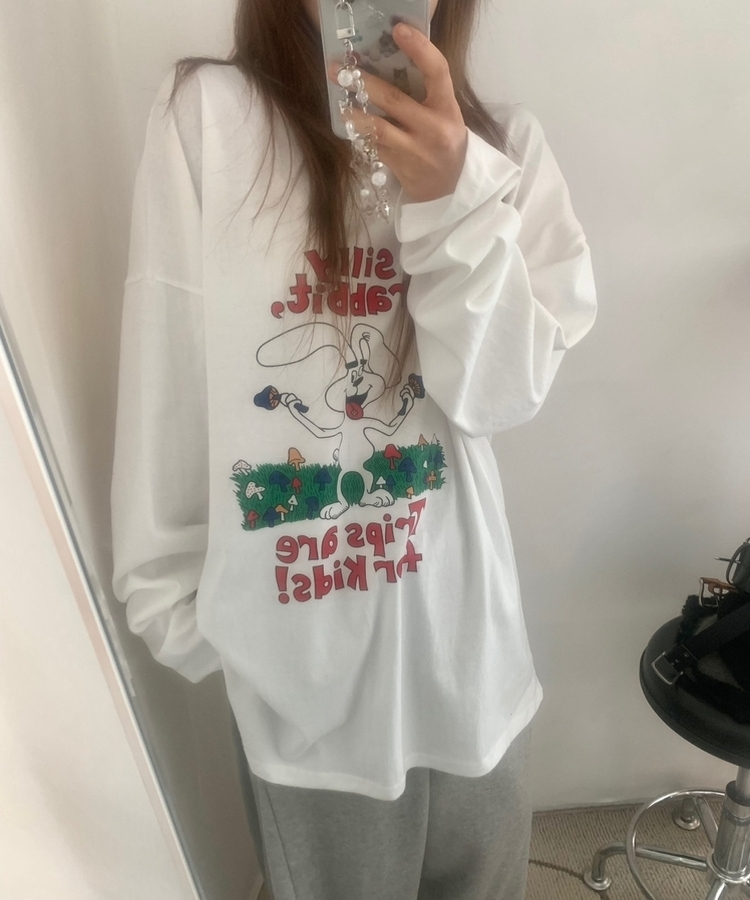 ラビットコットン長袖Tシャツ IVORY