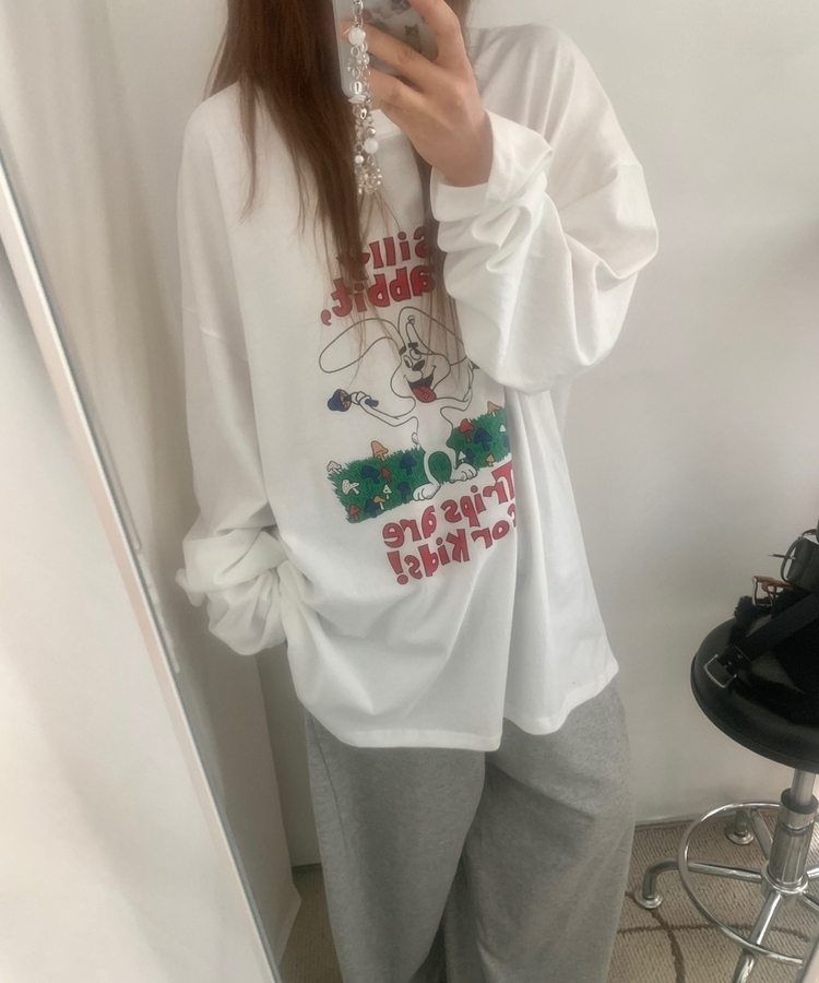 ラビットコットン長袖Tシャツ IVORY