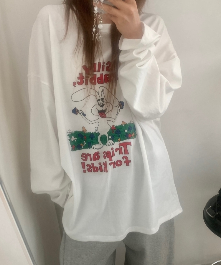 ラビットコットン長袖Tシャツ IVORY