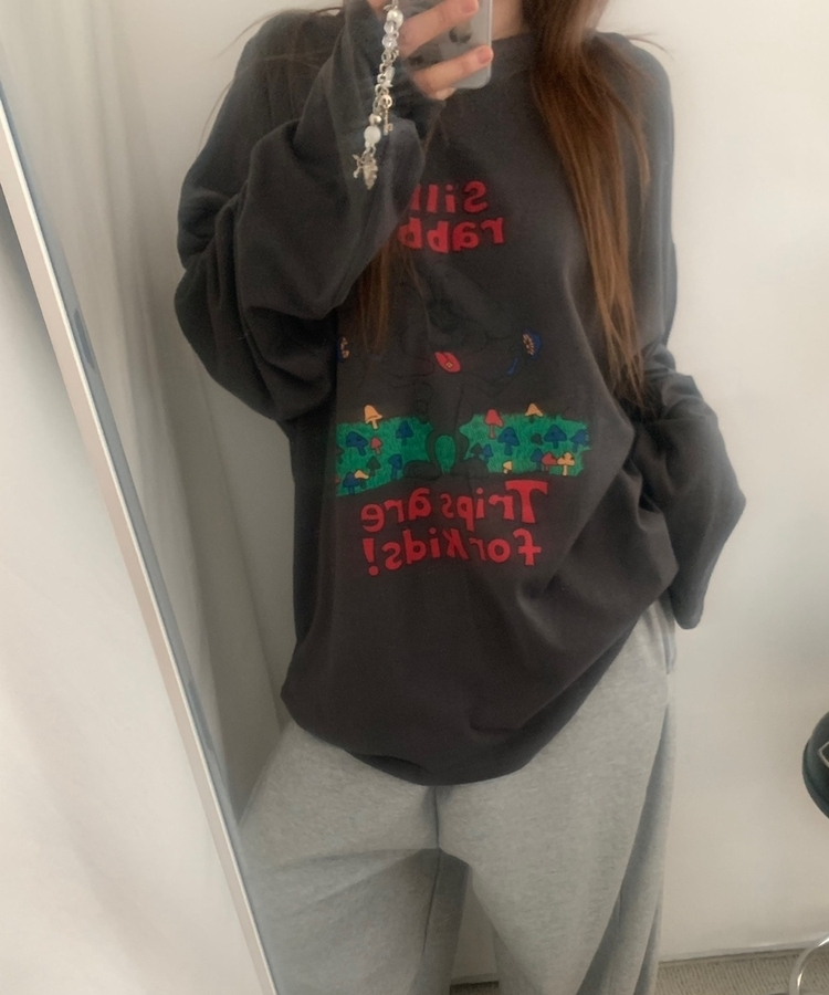 ラビットコットン長袖Tシャツ CHARCOAL