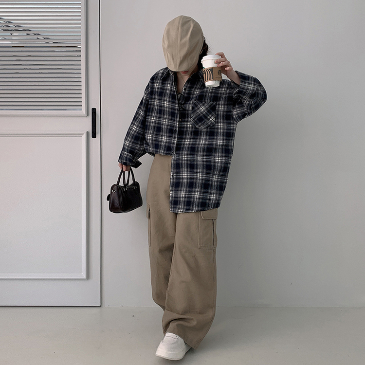 オーバーフィットチェックポケットシャツ NAVY