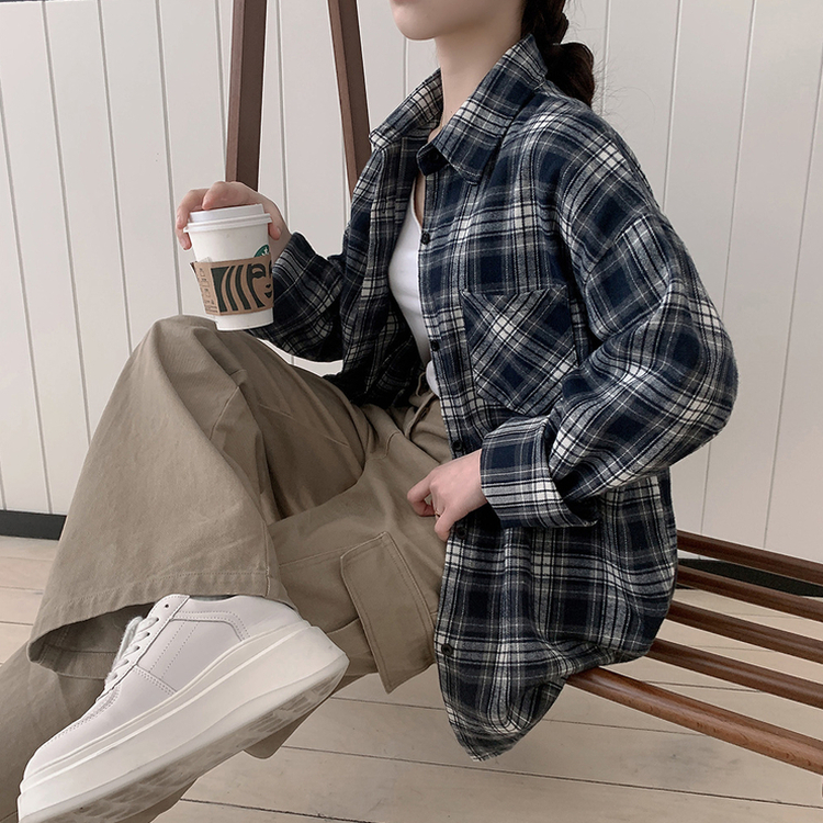 オーバーフィットチェックポケットシャツ NAVY