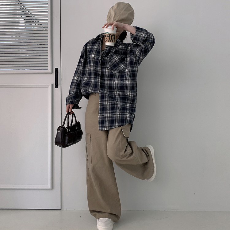 オーバーフィットチェックポケットシャツ NAVY