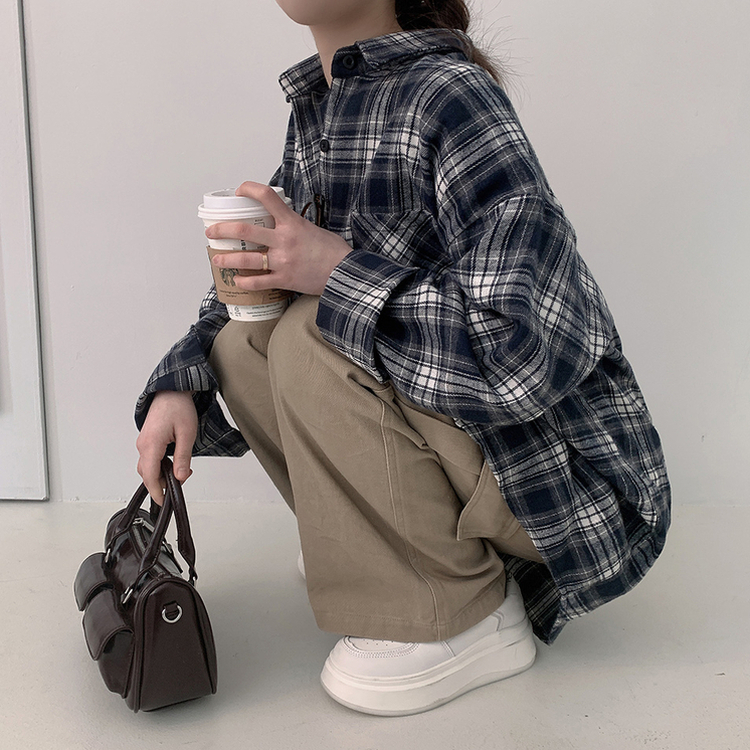 オーバーフィットチェックポケットシャツ NAVY