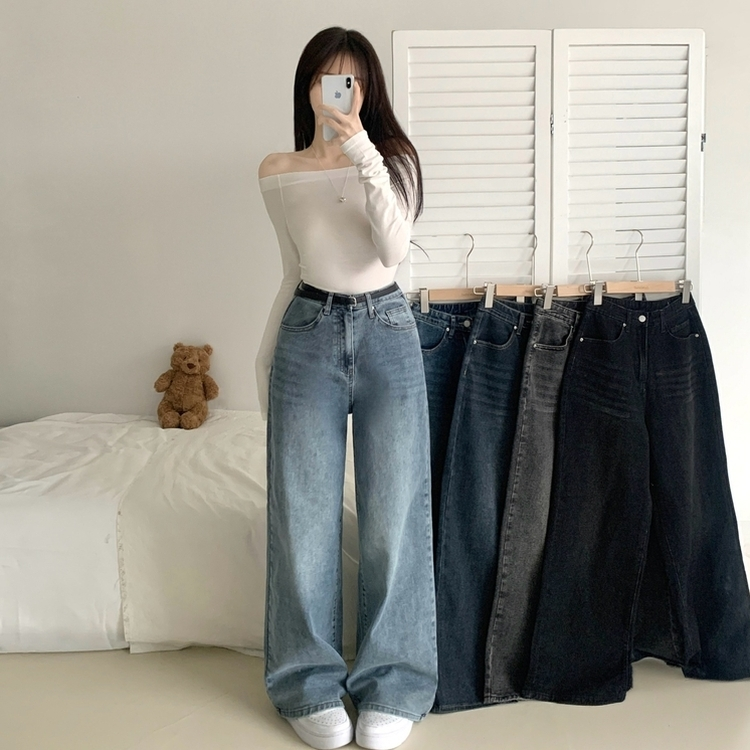 【丈別】ウォッシングハイウエストデニムパンツ(5color) LIGHT BLUE