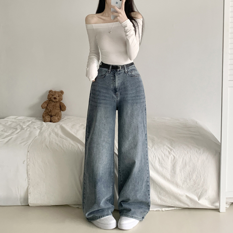 【丈別】ウォッシングハイウエストデニムパンツ(5color) LIGHT BLUE