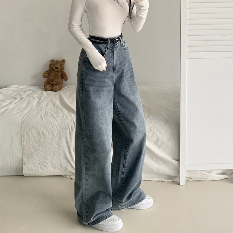 【丈別】ウォッシングハイウエストデニムパンツ(5color) LIGHT BLUE