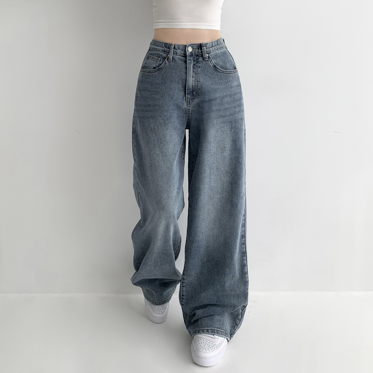 【丈別】ウォッシングハイウエストデニムパンツ(5color) LIGHT BLUE