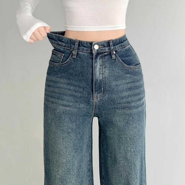 【丈別】ウォッシングハイウエストデニムパンツ(5color) VINTAGE DEEP BLUE