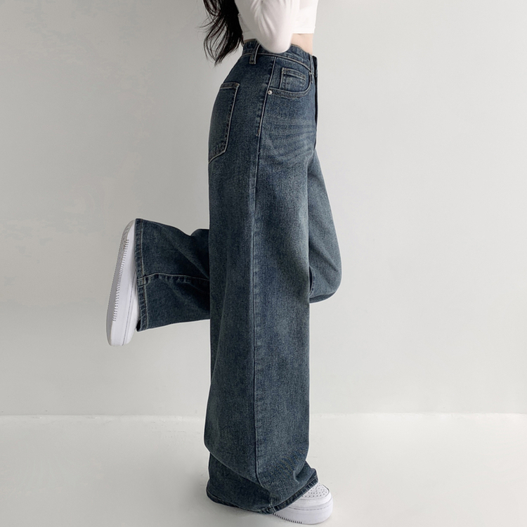 【丈別】ウォッシングハイウエストデニムパンツ(5color) GREY