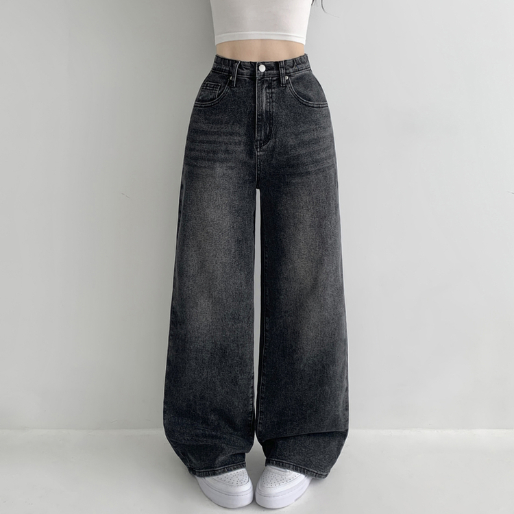 【丈別】ウォッシングハイウエストデニムパンツ(5color) GREY