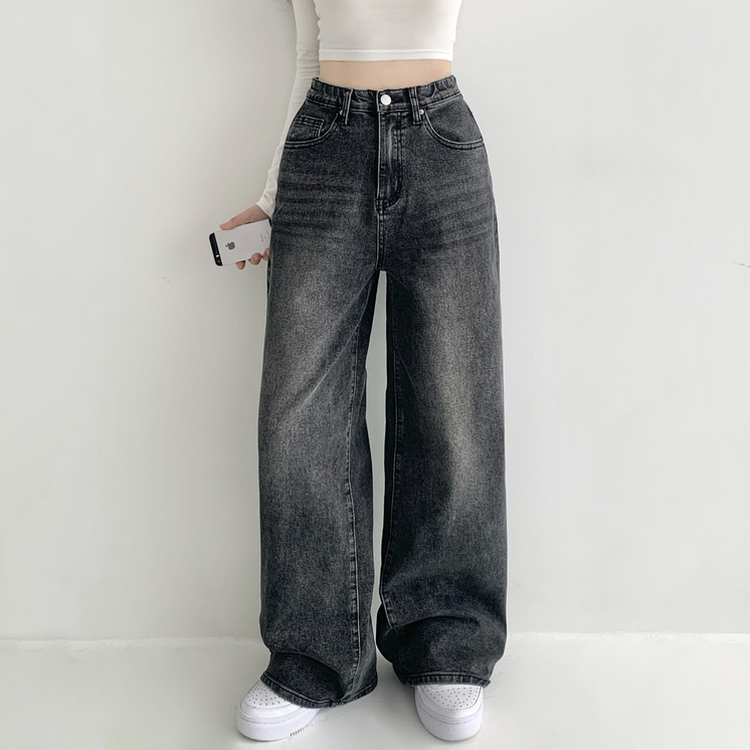 【丈別】ウォッシングハイウエストデニムパンツ(5color) GREY