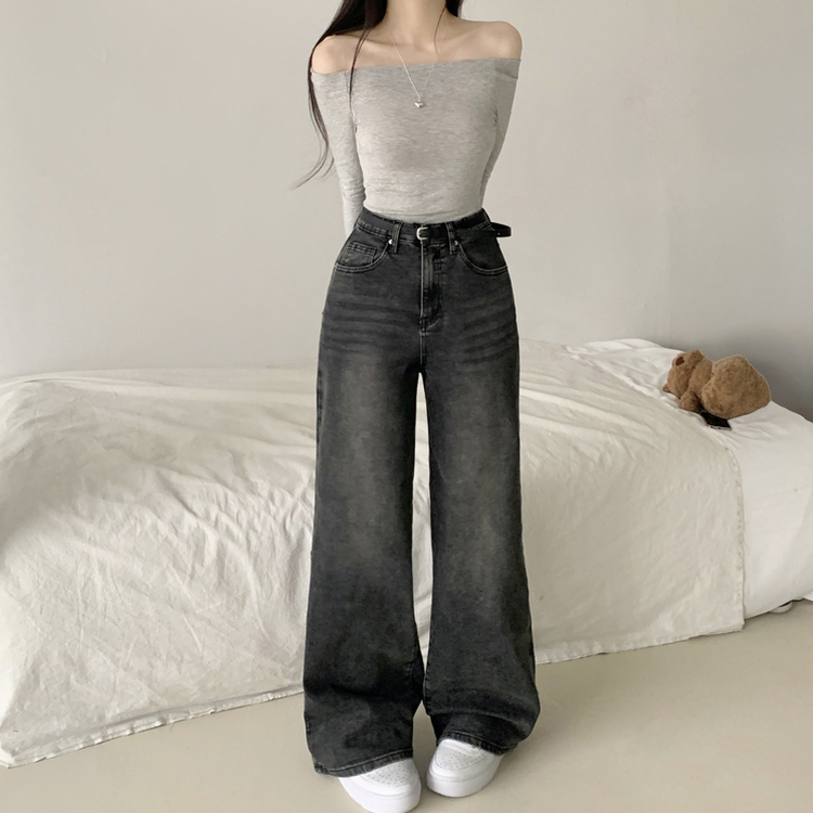 【丈別】ウォッシングハイウエストデニムパンツ(5color) GREY