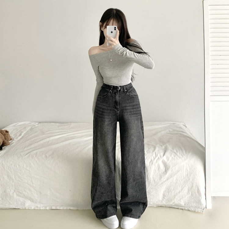 【丈別】ウォッシングハイウエストデニムパンツ(5color) GREY