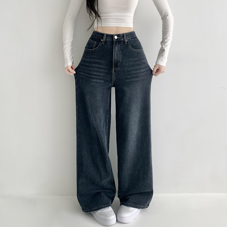 【丈別】ウォッシングハイウエストデニムパンツ(5color) DARK DENIM