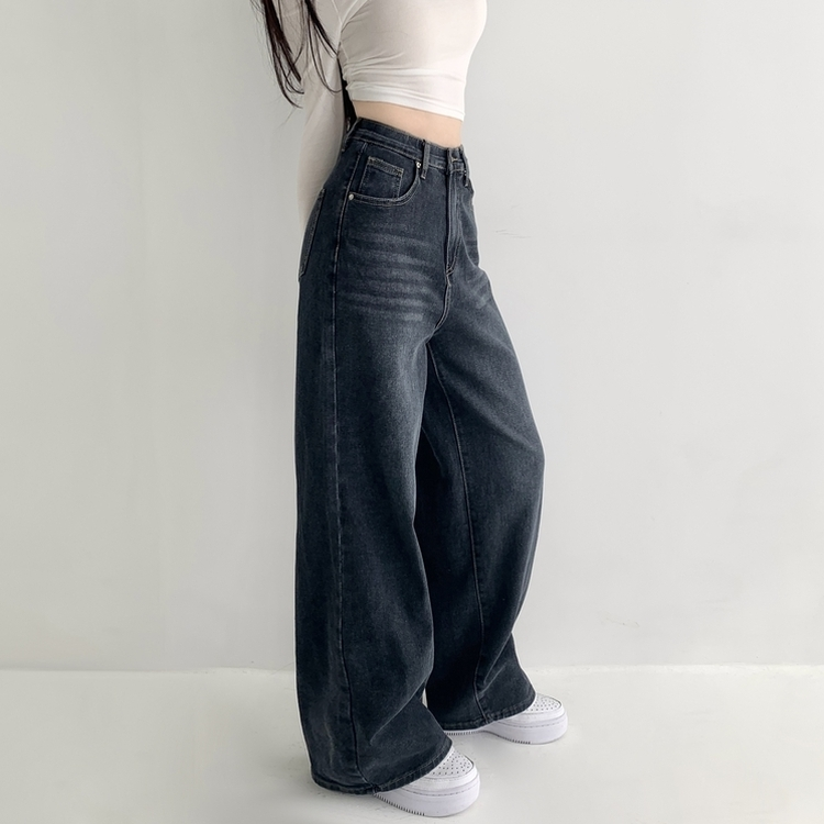 【丈別】ウォッシングハイウエストデニムパンツ(5color) DARK DENIM