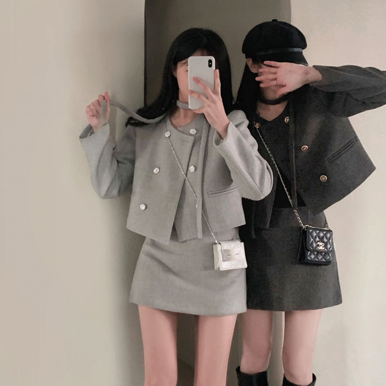 ツイードAラインミニスカート GREY