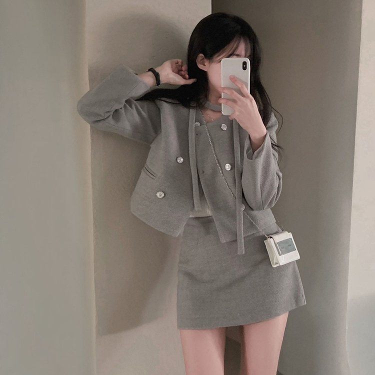ツイードAラインミニスカート GREY