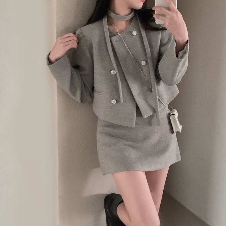 ツイードAラインミニスカート GREY