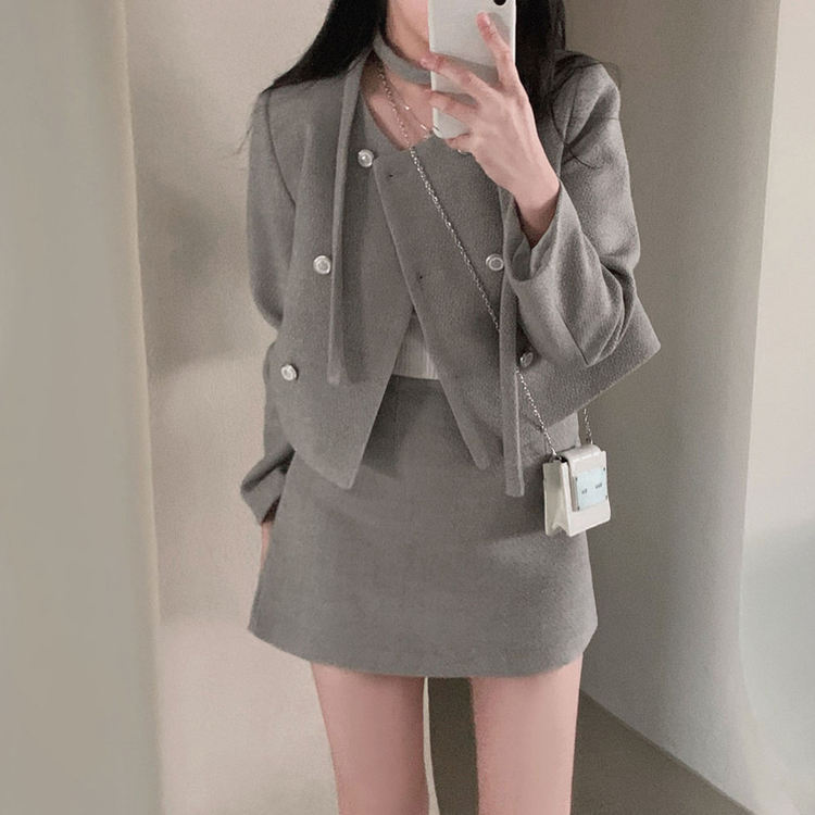 ツイードAラインミニスカート GREY