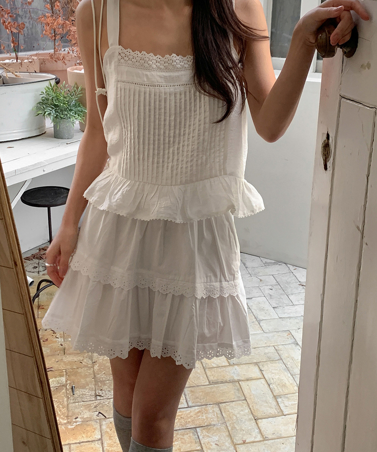 レースティアードコットンミニスカート IVORY