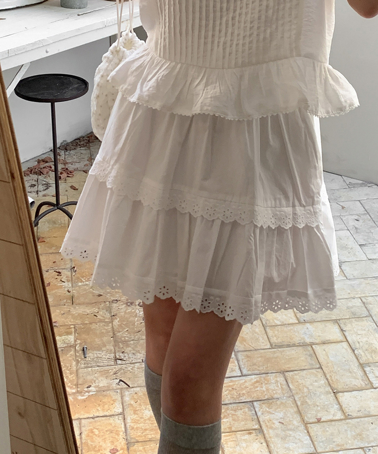 レースティアードコットンミニスカート IVORY