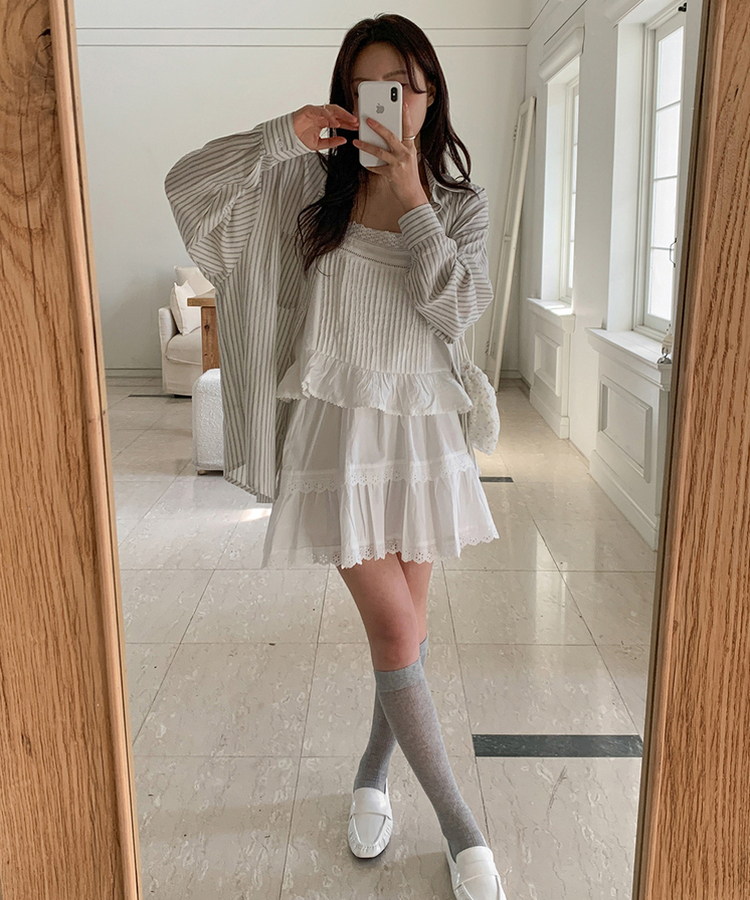 レースティアードコットンミニスカート IVORY
