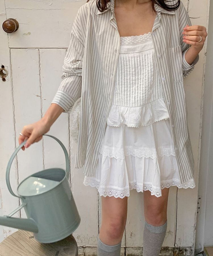 レースティアードコットンミニスカート IVORY