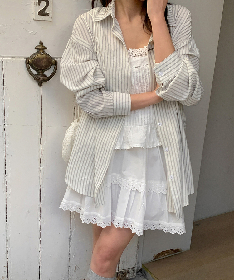 レースティアードコットンミニスカート IVORY