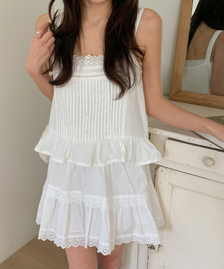レースティアードコットンミニスカート IVORY
