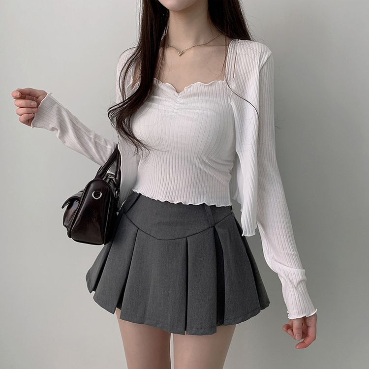 【SET】クロップカーディガン シャーリングキャミソール IVORY