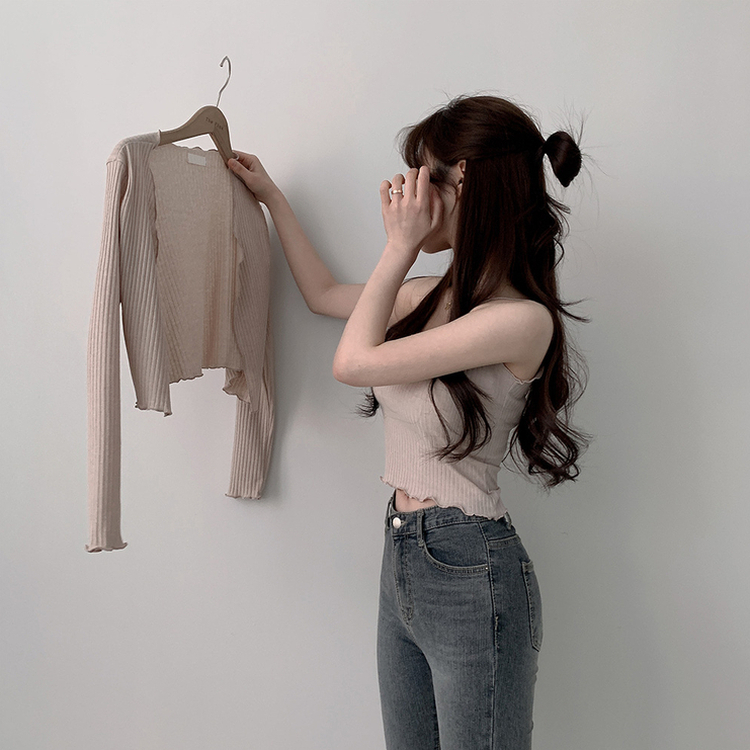 【SET】クロップカーディガン シャーリングキャミソール BEIGE