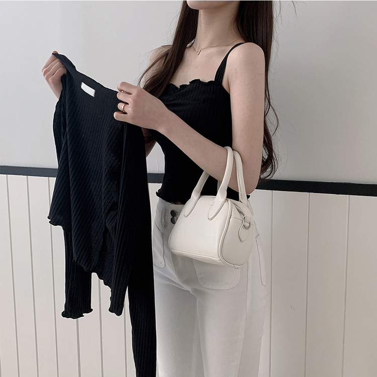 【SET】クロップカーディガン シャーリングキャミソール BLACK