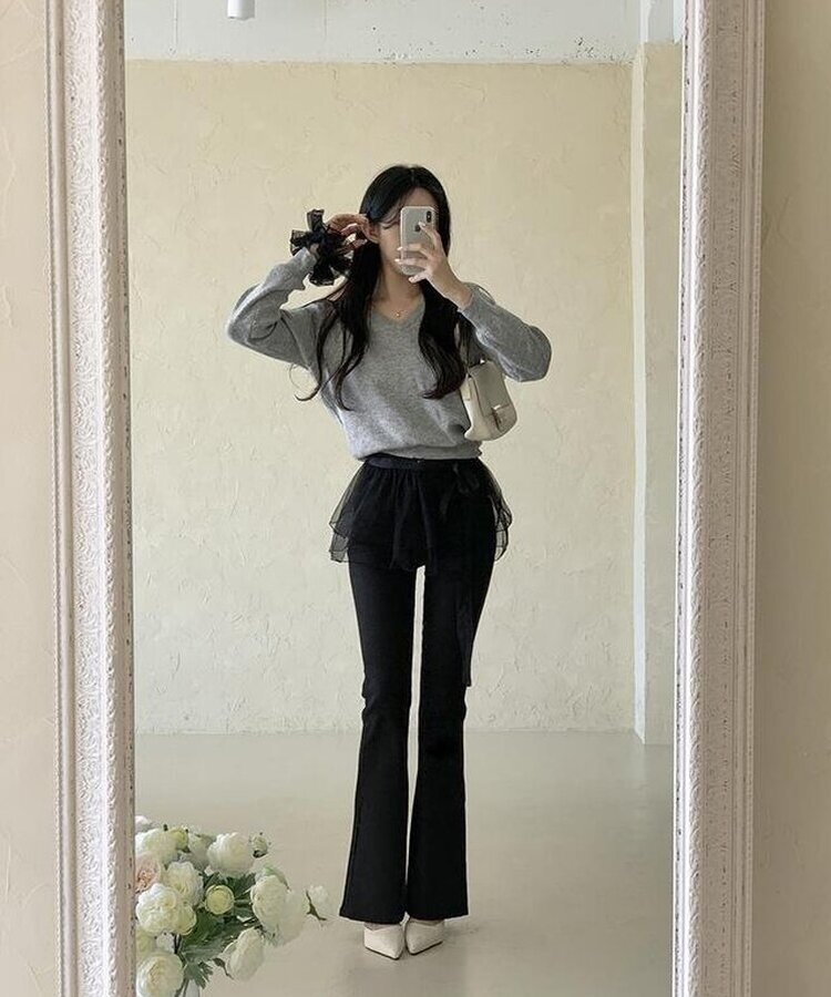 【丈別】デイリーコットンブーツカットパンツ BLACK