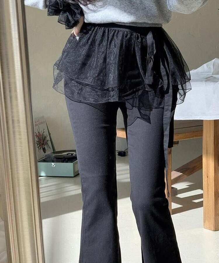 【丈別】デイリーコットンブーツカットパンツ BLACK