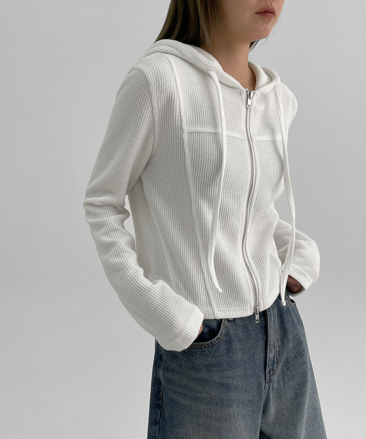 カットフードジップアップ WHITE