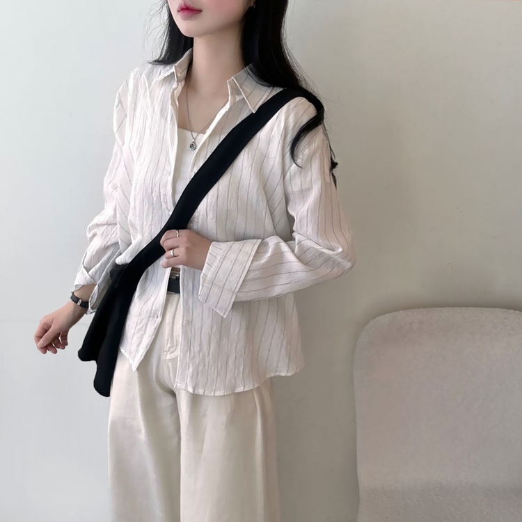 ストライプベーシックルーズ長袖シャツ IVORY