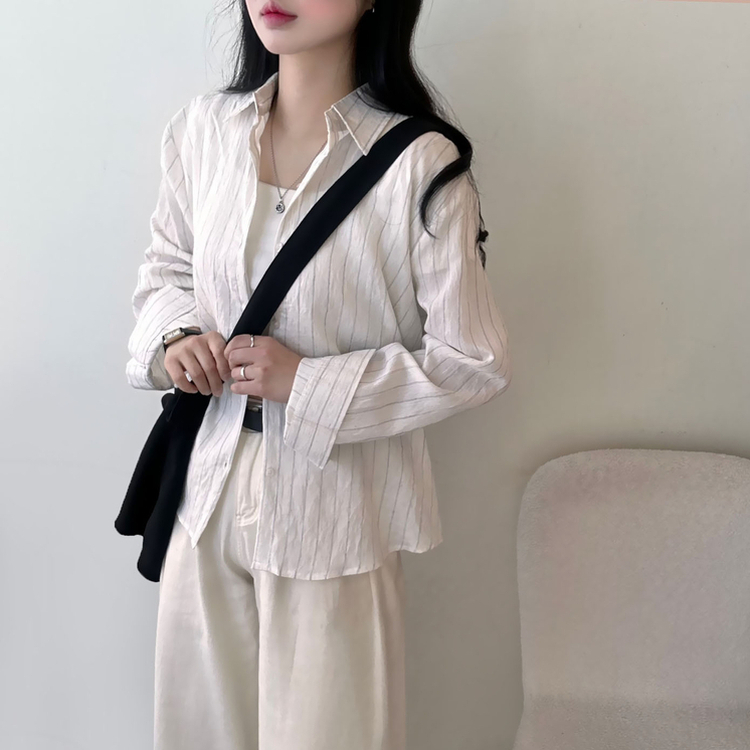 ストライプベーシックルーズ長袖シャツ IVORY