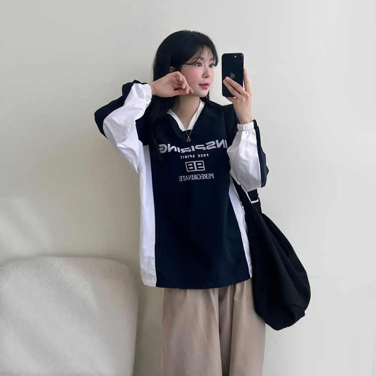 レタリングウィンドブレーカートレーナー DARK NAVY