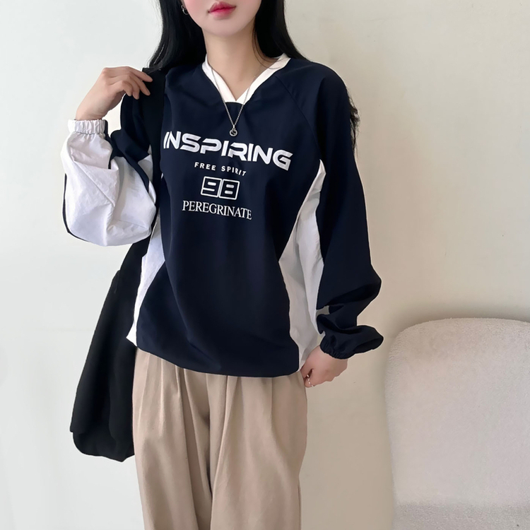 レタリングウィンドブレーカートレーナー DARK NAVY