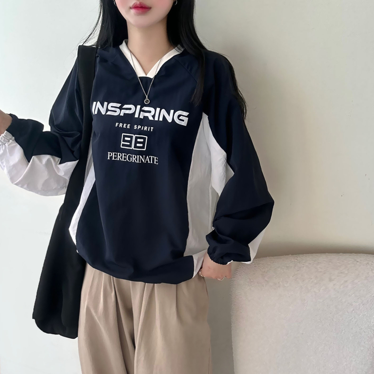レタリングウィンドブレーカートレーナー DARK NAVY