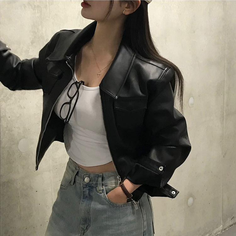 ポケットスリムレザージャケット BLACK