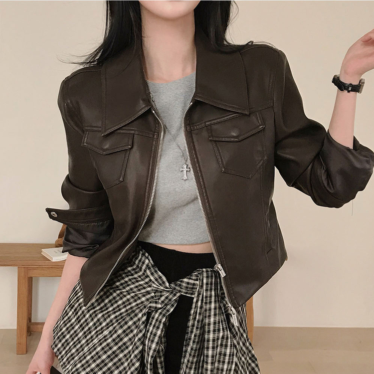 ポケットスリムレザージャケット BROWN