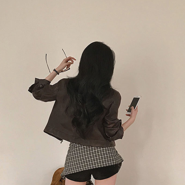 ポケットスリムレザージャケット BROWN