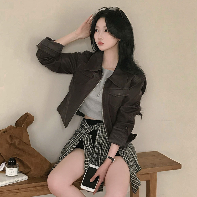 ポケットスリムレザージャケット BROWN