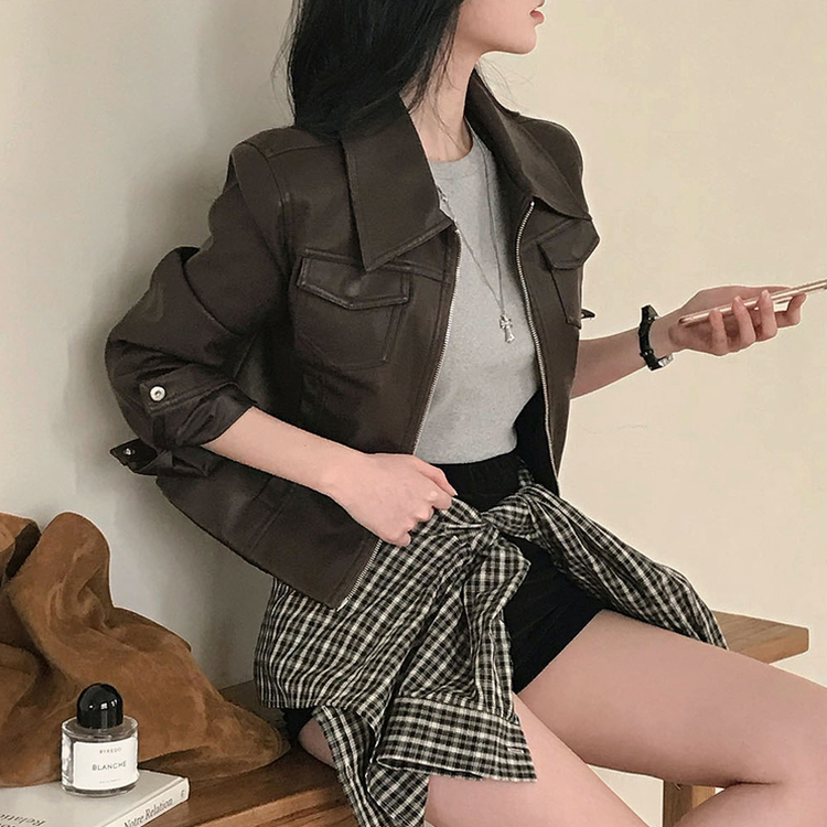 ポケットスリムレザージャケット BROWN