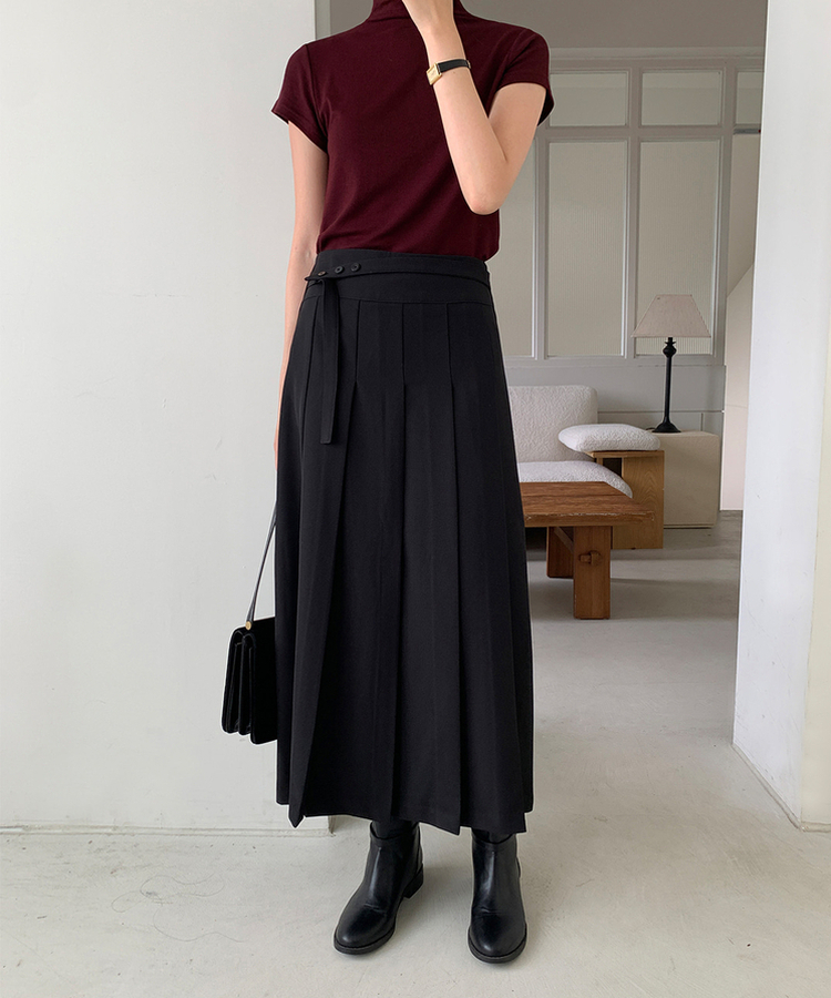 ボタンプリーツロングスカート BLACK