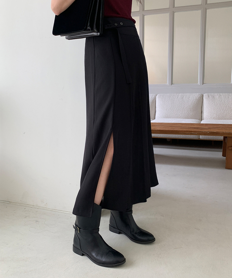 ボタンプリーツロングスカート BLACK