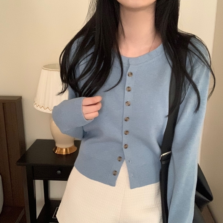 ラウンドボタンカーディガン(6color) SKY BLUE