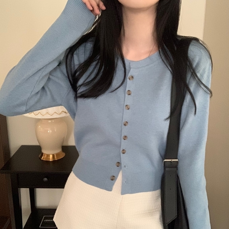 ラウンドボタンカーディガン(6color) SKY BLUE